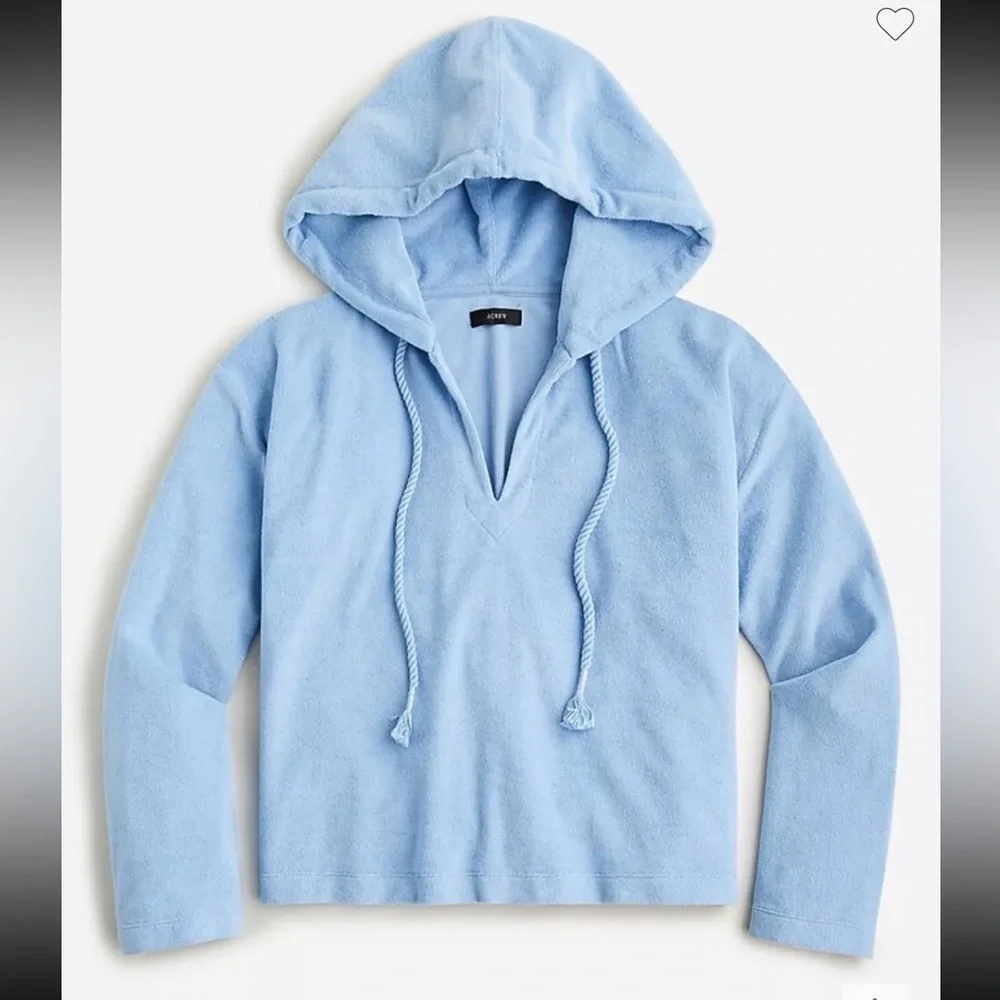 J. Crew Women’s Towel Terry Open V-Neck Hoodie, Soft Lightweight Hoodie XS NWT